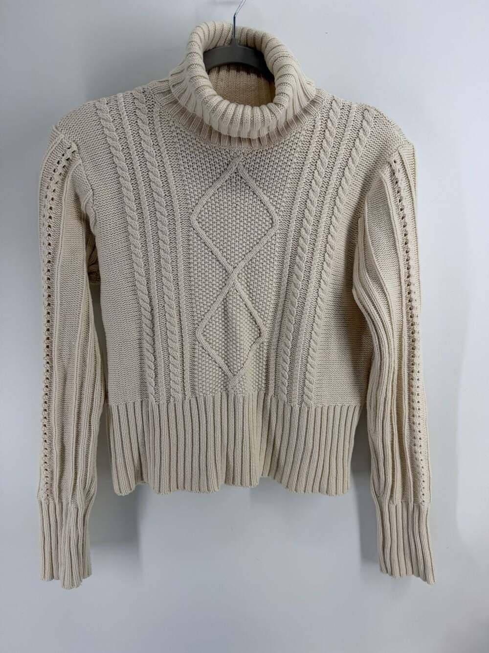 Nine & Co Weekend Nine West Y2K Cable Knit Turtleneck Sweater L Cream